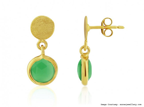 Chrysoprase And Yellow Gold Sliccs Earring