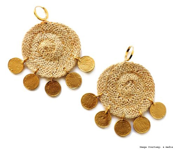 Elise Tsikis Earrings With Jute And Gold Discs