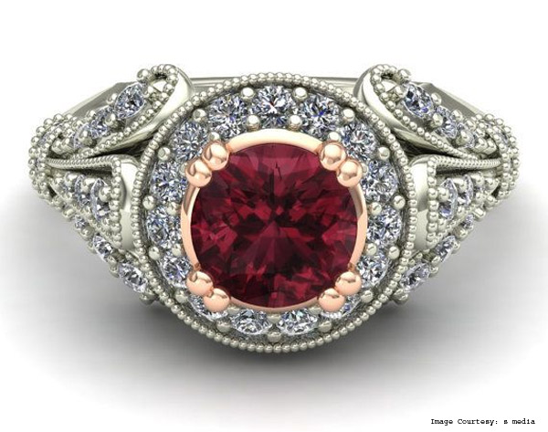 Pure White Vermilion, Rhodolite And Shell Ring