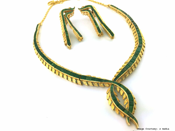 Yellow Gold, Emerald And Stone Necklace